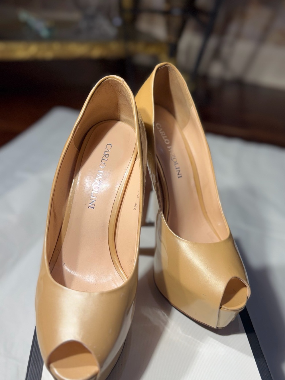 Tan Peep-Toe High Heels